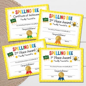Spelling Bee Urkunden: Erster, Zweiter, dritter Platz & Achievement. Inklusive Leerzeile für handschriftliche Eintragungen. Sofortiger Download