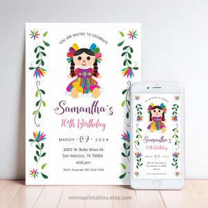 Invitación Muñeca de trapo  Mexicana Maria (Mazahua)