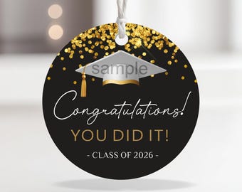 Etiqueta de regalo de graduación / ¡Felicidades! ¡Lo lograste! Promoción de 2026 (Descarga digital)