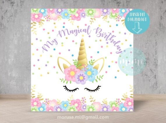 Unicorn Magical Birthday Printable Backdrop Soft Colors | Etsy
