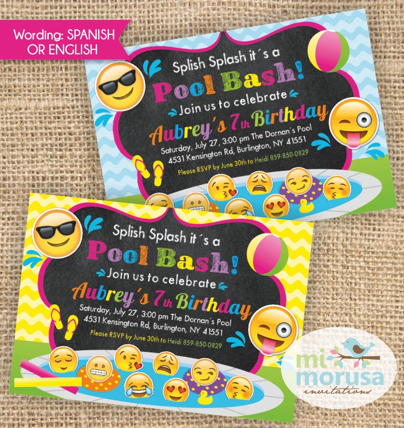 Emoji Emoticons Emojis pool party printable invitation not | Etsy