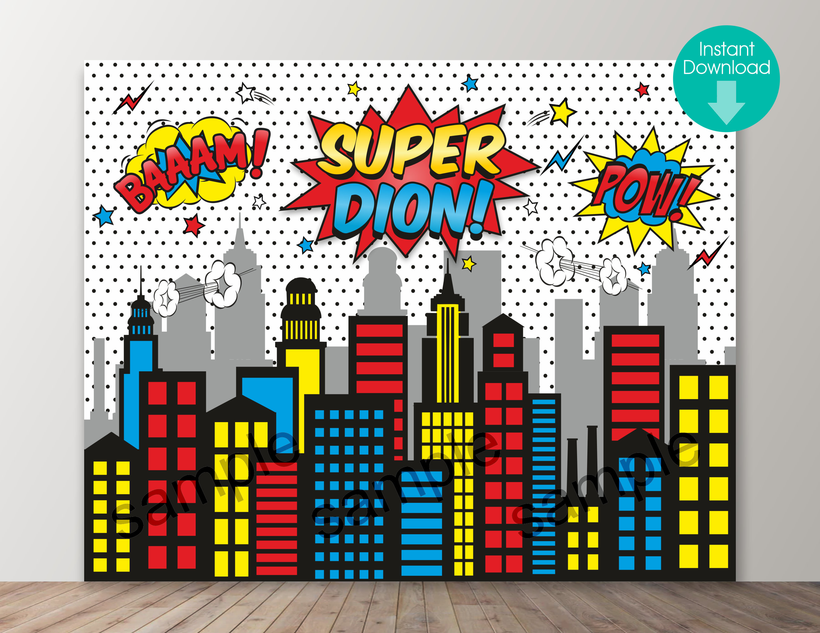 Personalized Name Superhero City Skyline Backdrop Printable - Etsy Singapore