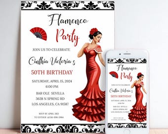 Flamenco Party Birthday Invitation | Non-Editable | Personalized | Available in Printable Format & Digital Invitation