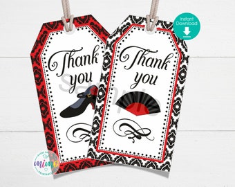 Flamenco Thank You Tag, Spain, Ole. Hang Tag, 2" x 3". Printable File, Not Editable. Instant Download