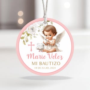Baby Mädchen Engel Taufe Gunst Geschenkanhänger Vorlage | Rund 5 cm | Druckbar | Personalisiert mit Namen | Nicht bearbeitbar