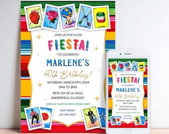 Lotería Invitation | Mexican Rug Theme | Non-Editable | Personalization Required | Available in Printable & Digital Format