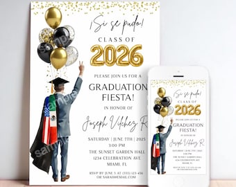 Invitación de graduación mexicano-estadounidense: Faja "Sí Se Pudo" (Descarga digital)