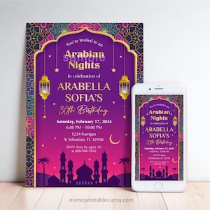 Uitnodiging Arabische magische nachten | Sweet Sixteen-verjaardag | Niet-bewerkbaar | Gepersonaliseerd | Afdrukbare en digitale indelingen inbegrepen