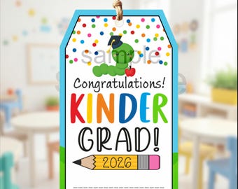 Etiqueta Kinder Grad 2026 / Nombre escrito a mano / Regalo de graduación (Descarga instantánea)