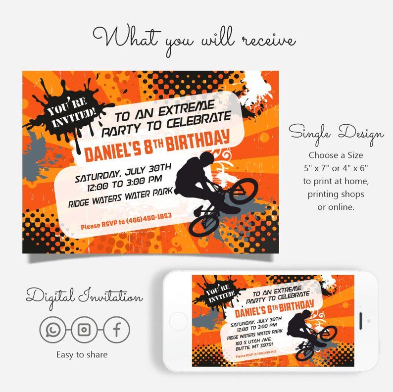 Dirt Bike Party Invitation: Bicycle, Motocross | Non-Editable, Personalized | Digital Formats Included image 3