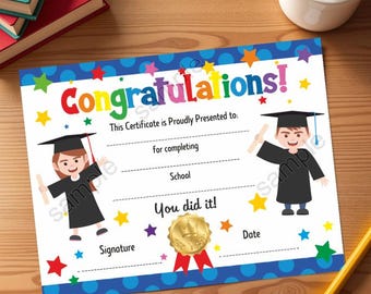 Certificado de graduación para niños / Cualquier grado / Espacio en blanco para rellenar / PDF imprimible / Descarga instantánea