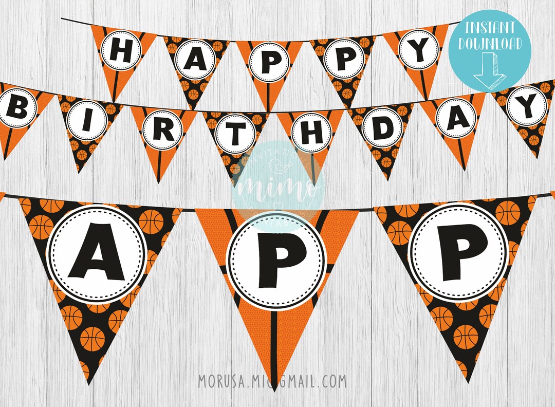 Basketball Printable Banner, Happy Birthday Instant Download - Etsy