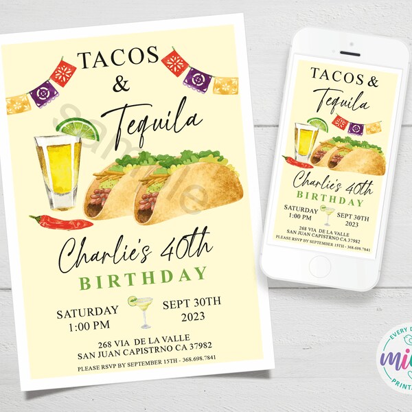 Tacos and Tequila Birthday Invitations Etsy