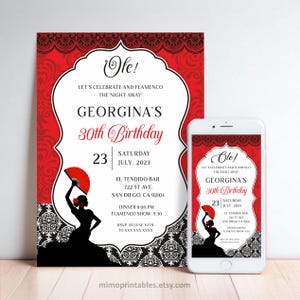 Flamenco Birthday Invitation | Spain-Themed for Birthday or Bridal Shower | Non-Editable | Personalized | Printable & Digital Formats