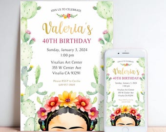 Mexican Girl Party Invitation: Cactus Floral Tiara (Printable & Digital)