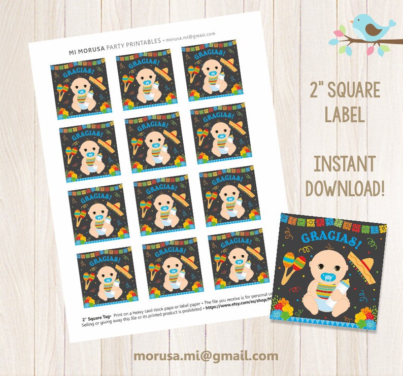 Mexican Shower,Sombrero Maracas chalkboard simulated background printable file. Little Muchacho Square Tag