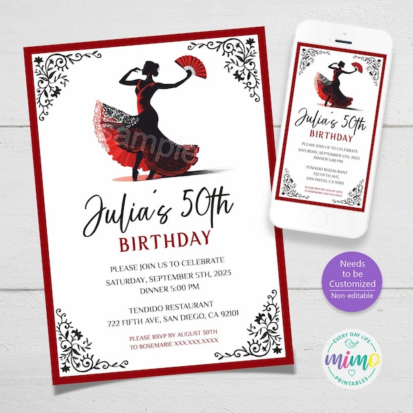 Flamenco Night's: Flamenco Party Invitation for Birthday or Bridal Shower. Non-Editable, Personalized. Includes Printable & Digital Formats