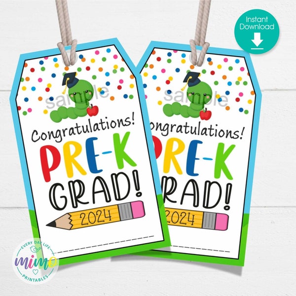PRE-K 2024 Graduation Gift Tag: Hang Tag. Fill in Name by Hand. Instant Download. Size 2" x 3.5". Not Editable File.