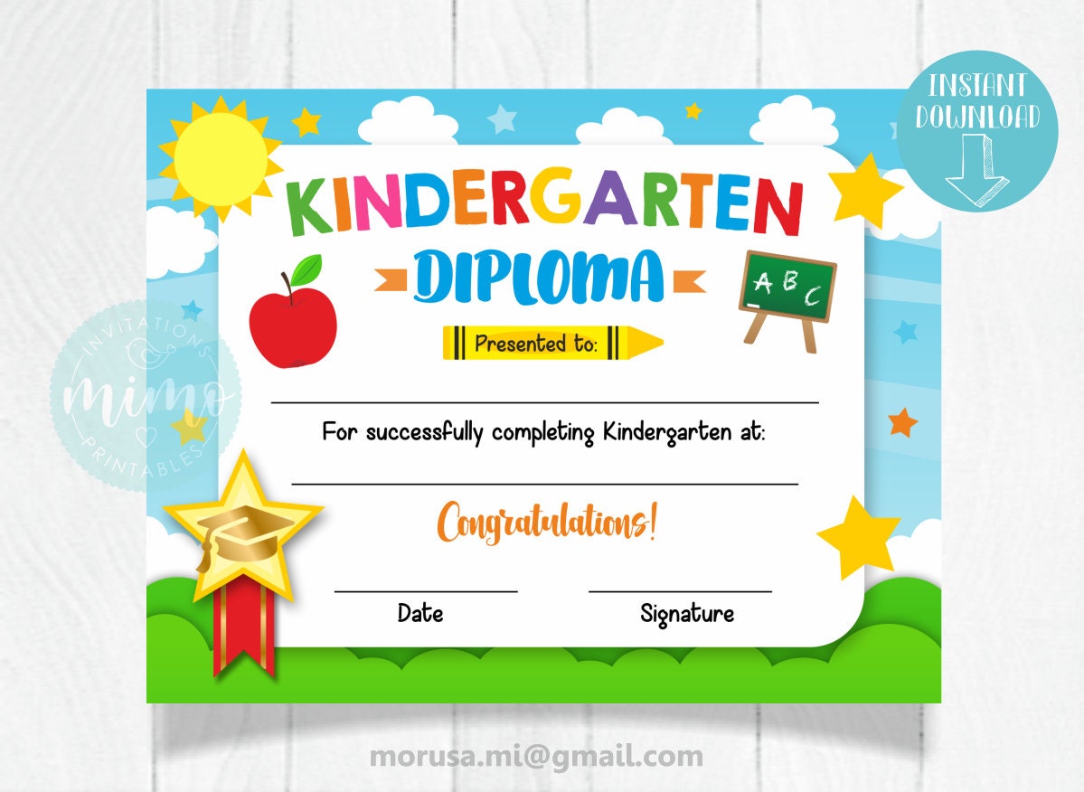 kindergarten graduation diploma blank printable 11 x etsy