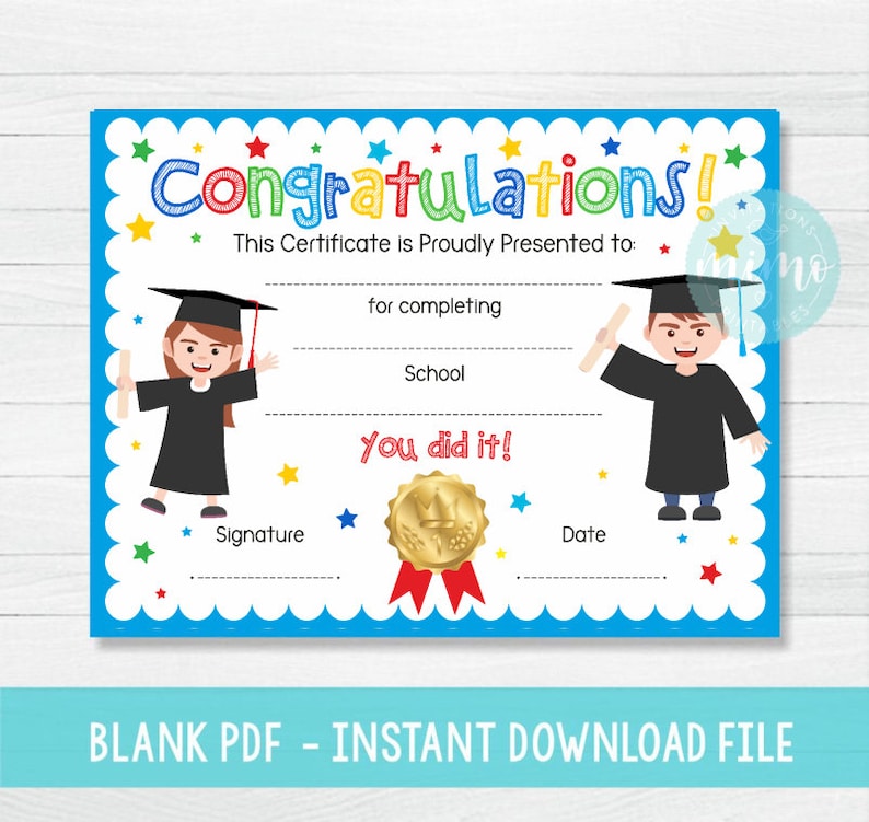graduation certificate blank printable pdf instant etsy