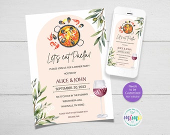 Paella Party Invitation: Dinner Party, Rehearsal Dinner. Non-Editable, Personalized. Available in Printable & Digital Formats