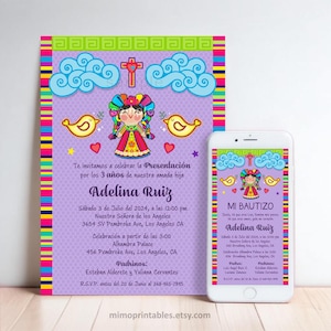 Mexican Rag Doll Presentation Invitation | Baptism & Christening | Non-Editable, Personalized | Digital and Printable Formats Included