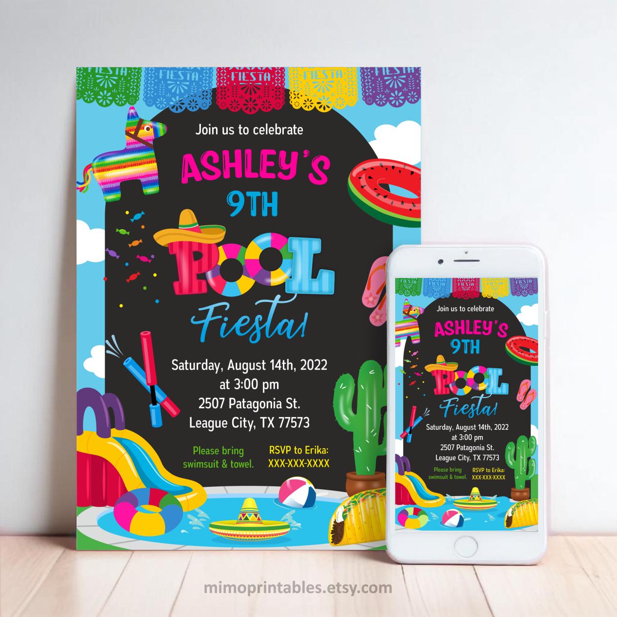 その他 Invitation Pool Fiesta Invitation: Mexican Splash Party (printable & Digital