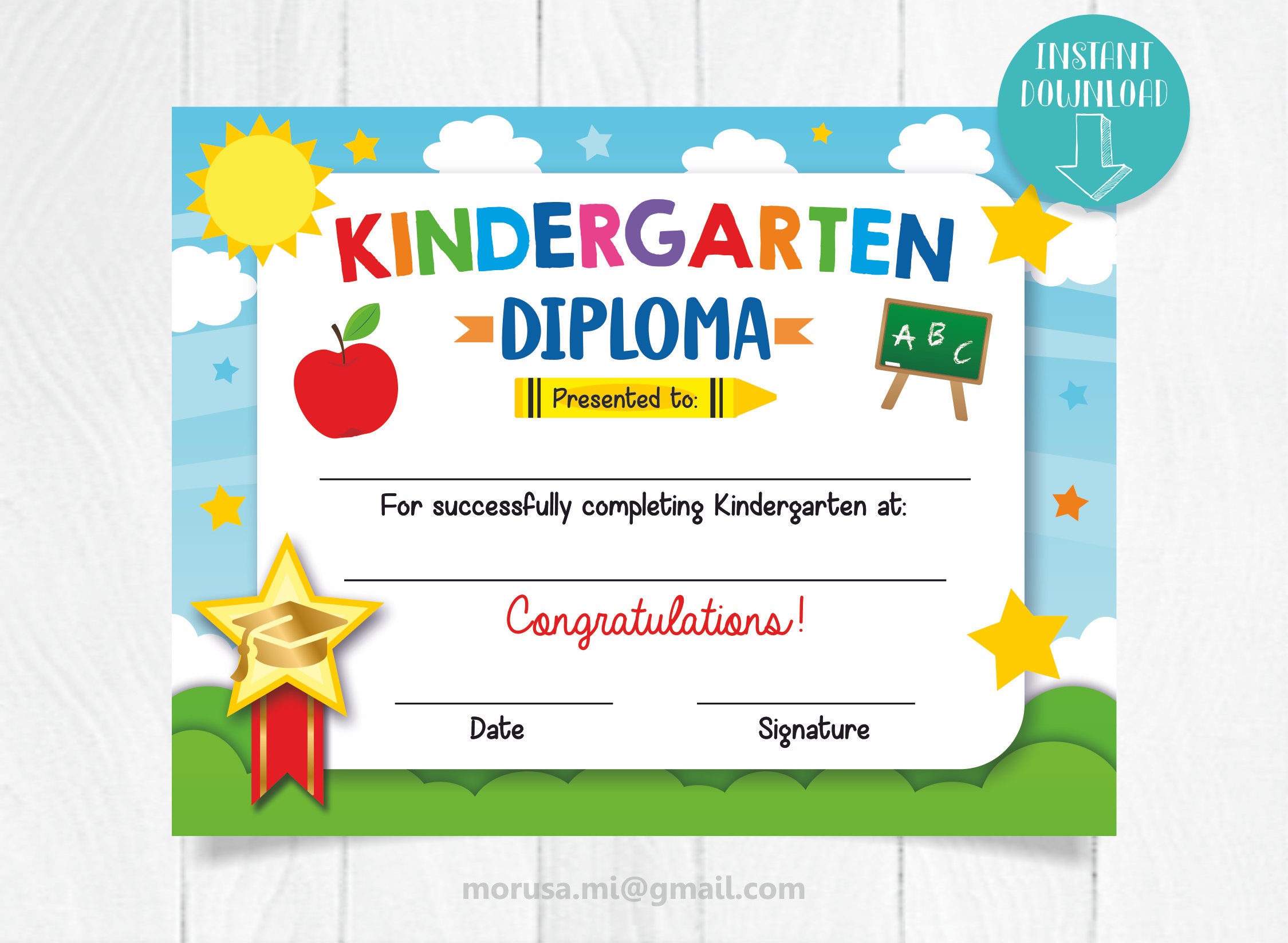kindergarten graduation diploma printable fill by hand etsy