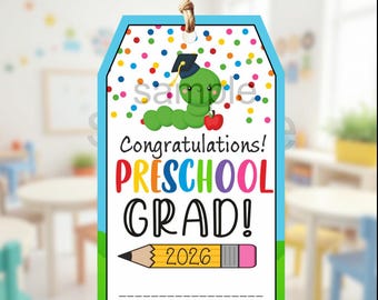 Etiqueta de graduación preescolar 2026 / Nombre escrito a mano / Archivo imprimible (descarga instantánea)