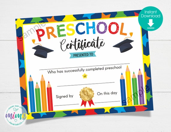 ANY GRADE EDITABLE Preschool Diploma Printable Instant Download PreK 