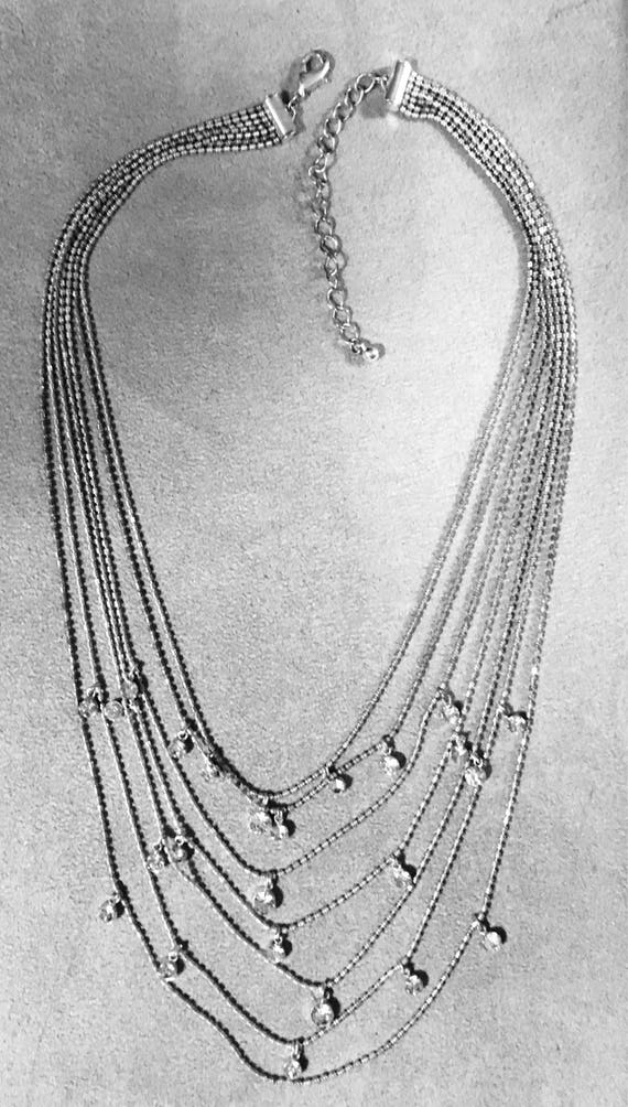 Silver and Rhinestone 7 Strand Necklace - image 1