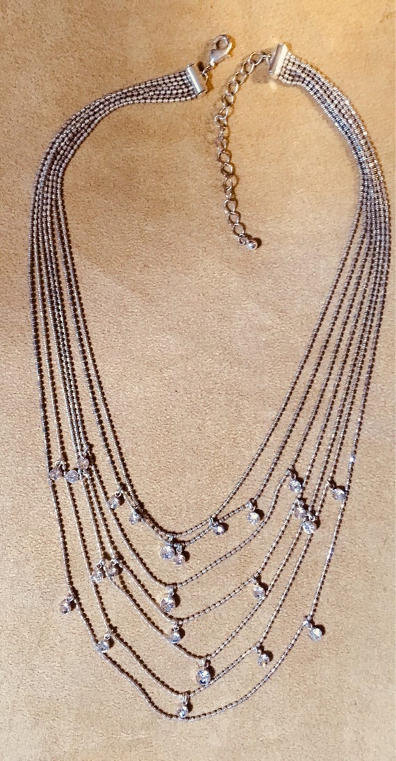 Silver and Rhinestone 7 Strand Necklace - image 2