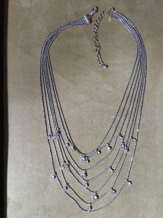 Silver and Rhinestone 7 Strand Necklace - image 3