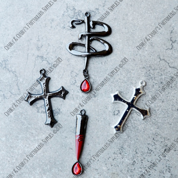 Vampire Killer Pendants-  Approx 40- 50mm tall - Silver  - Halloween, Gothic Cross, Bloody Stake