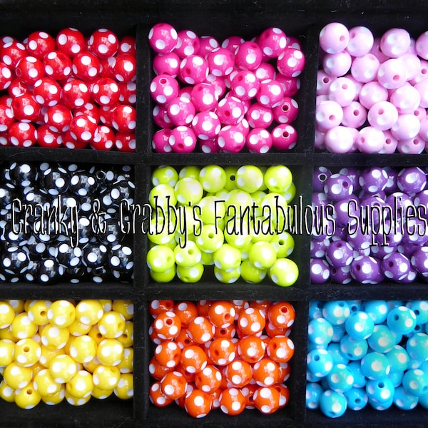 12mm Resin Gumball Polka Dot Beads  -  Chunky Necklaces - Set of 20 - 10 color choices