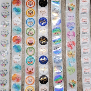 Thank You Stickers - 1 inch diameter - Roll of 500 stickers - 9 styles