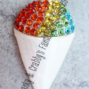 Original Design Silver Rainbow Rhinestones Snowcone Pendant  - Chunky Necklaces - 50mm X 28mm