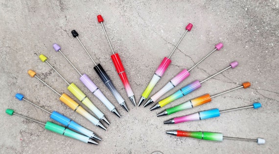 v  SET Of 5 - Gradient or Ombre Beadable PLASTIC Pen Blanks - Add beads Pen - 13 colors available - Fit bead with 1.75mm hole or larger