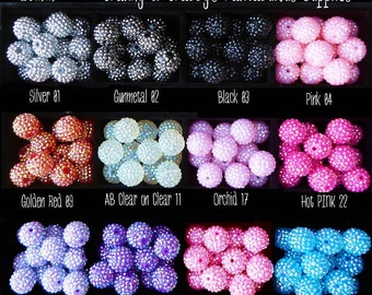 Conjunto de 10 contas de resina com strass de 20 mm - 38 cores à sua escolha - Conta central