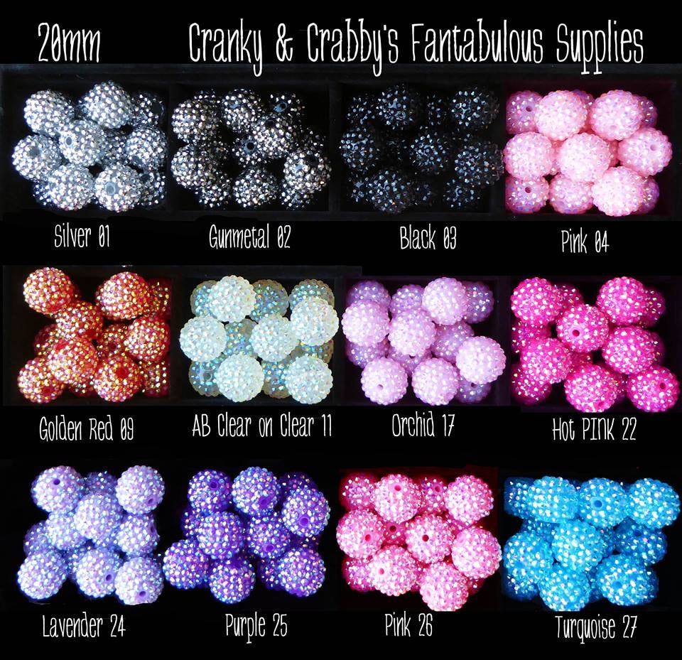 SMALL 12mm Resin Rhinestone Beads set of 20-38 Colors to Choose From Focal Bead