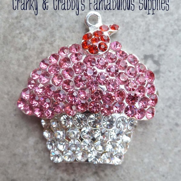 v Ciondolo Cupcake con Strass - 37 mm x 35 mm - Argento - Compleanno, Torta