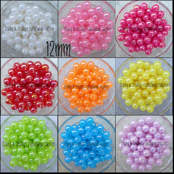 12mm AB Jelly Beads  -  Chunky Necklaces - Set of 20 - Iridescent small beads - 9 Color Choices