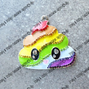 CUSTOM  Unicorn Poop   - Enameled & Rhinestone -  Chunky Necklaces -  46mm x 49mm - Rainbow Poop Kawaii