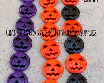 20mm  Jack O' Lantern Beads- Chunky Necklaces - Strand of  21, -  Natural Stone Halloween - Howlite