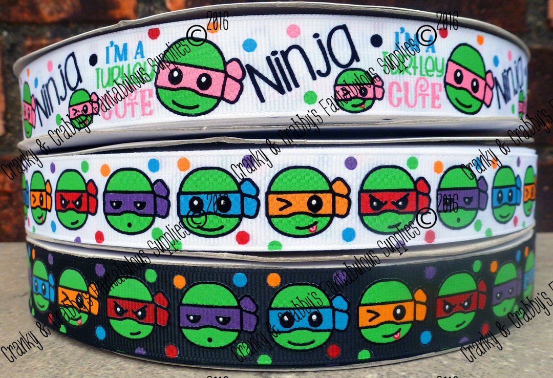 7/8 Ninja Inspired Turtle 2 Colors Glitter Foil US Designer Printed Ribbon 1yd Turtley Cute