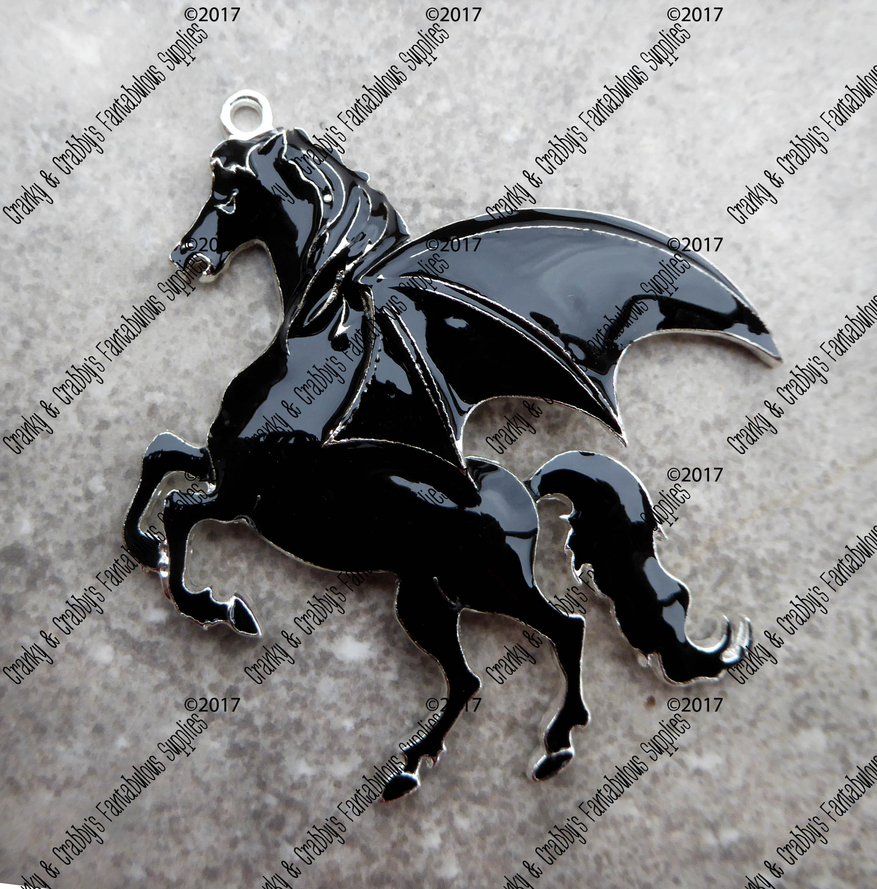 Bat Winged Enamel Horse Pendant - 54mm X 35mm -mythological