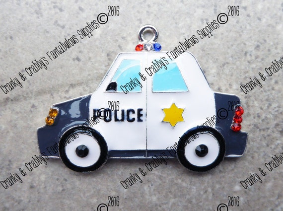 Polizei Auto Anhänger Original Design Emaille mit Strass Ketten 35