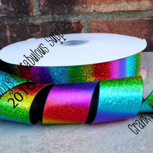 Rainbow Laser Collection  - LASER FOIL - Chose 1.5&quot; or 7/8&quot;  - US Designer Printed Ribbon - 1yd Hologram