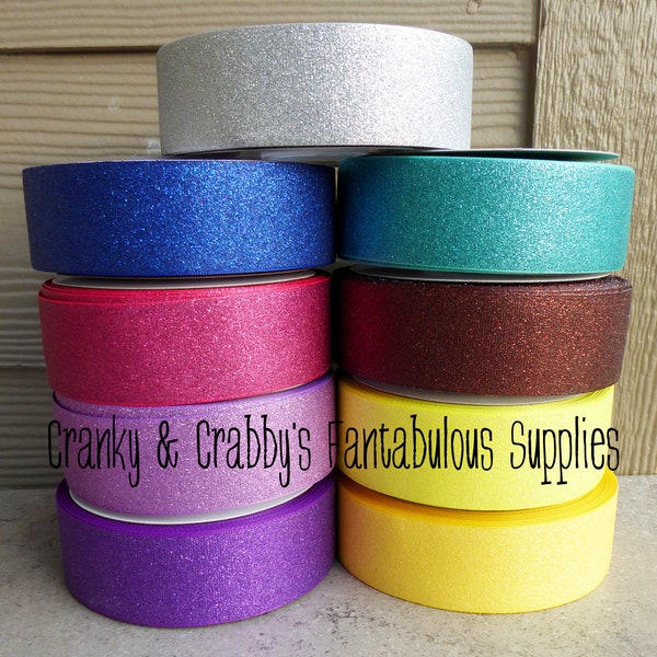 Glitter Print 1.5  inch width    - US Designer Printed Ribbon - 1 yd - Soft Flexible