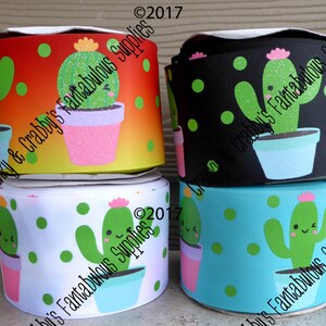 Kawaii Cactus Print 3  inch width    - US Designer Printed Ribbon - 1yd - Cactus Cutie